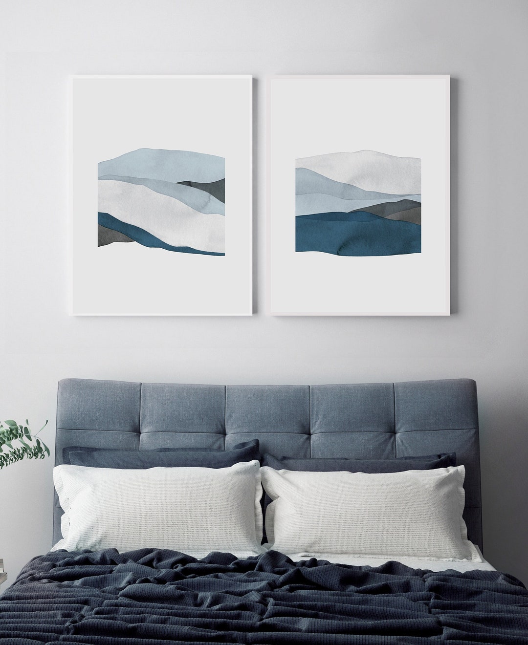 2 Piece Wall Art, Printable Wall Art, Blue and Gray Wall Art, Bedroom
