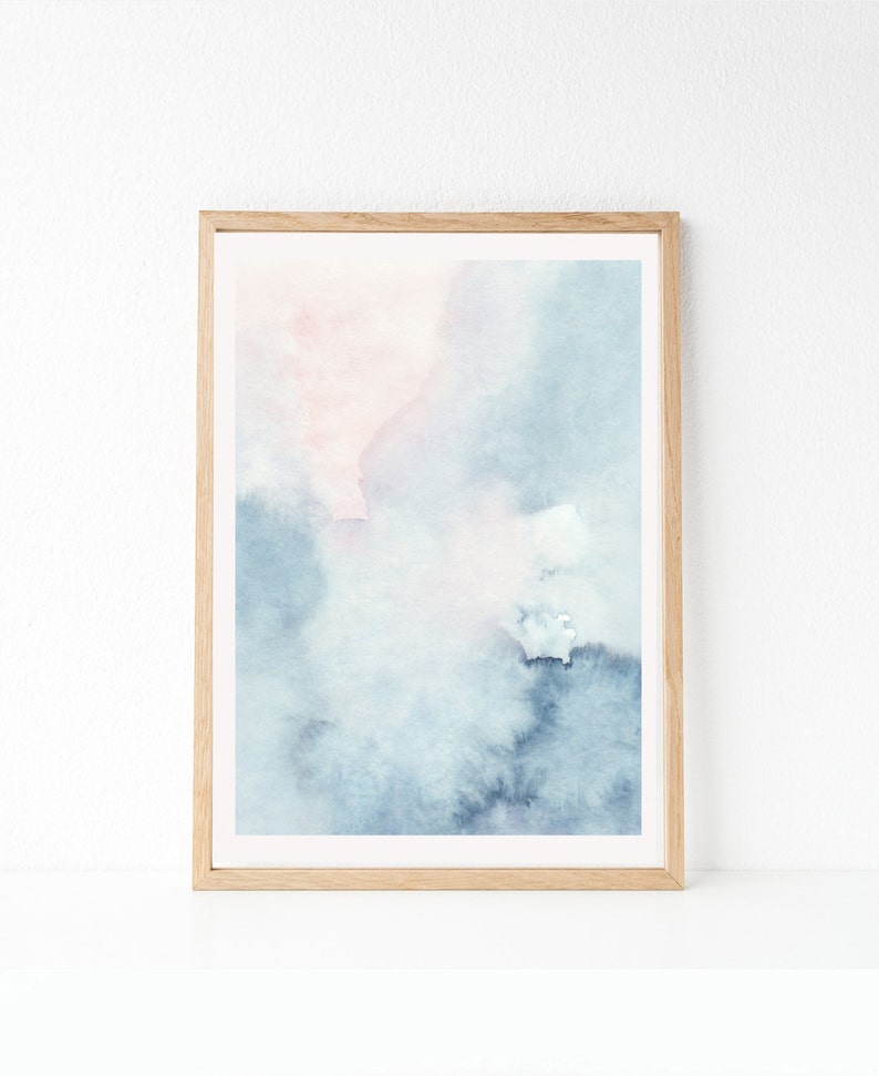 Printable Abstract Art, Watercolor Wall Art, Sky Print, Blue Watercolor Print, Blue Pink Abstract Art, Abstract Watercolor Art, Pastel Art image 3