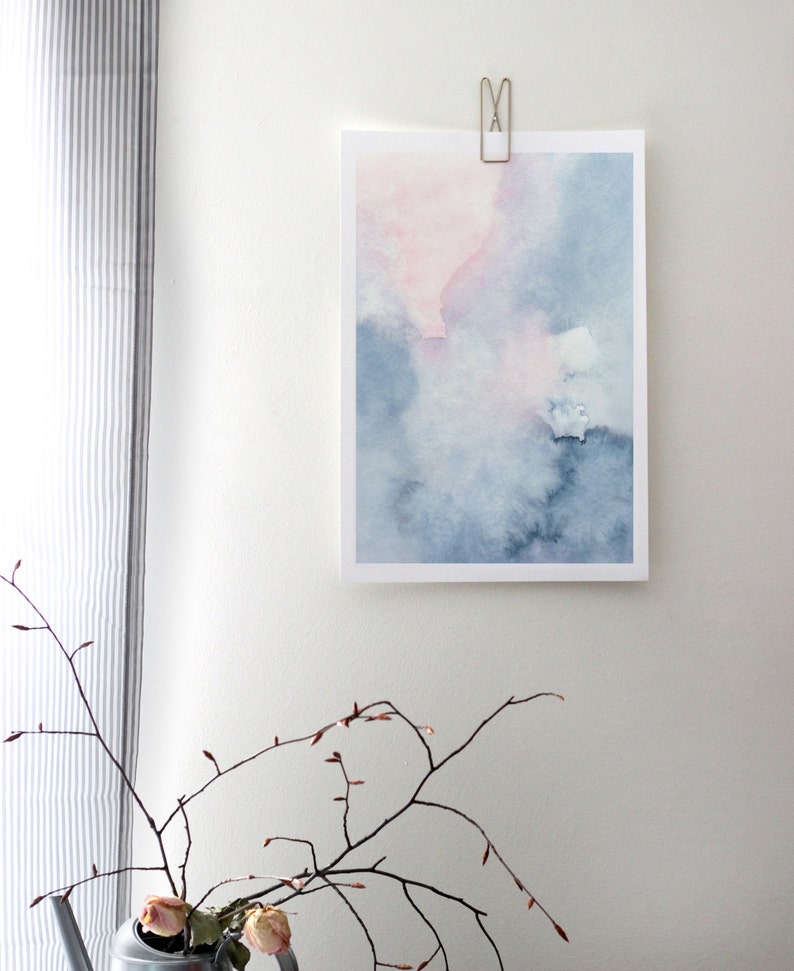 Printable Abstract Art, Watercolor Wall Art, Sky Print, Blue Watercolor Print, Blue Pink Abstract Art, Abstract Watercolor Art, Pastel Art image 6