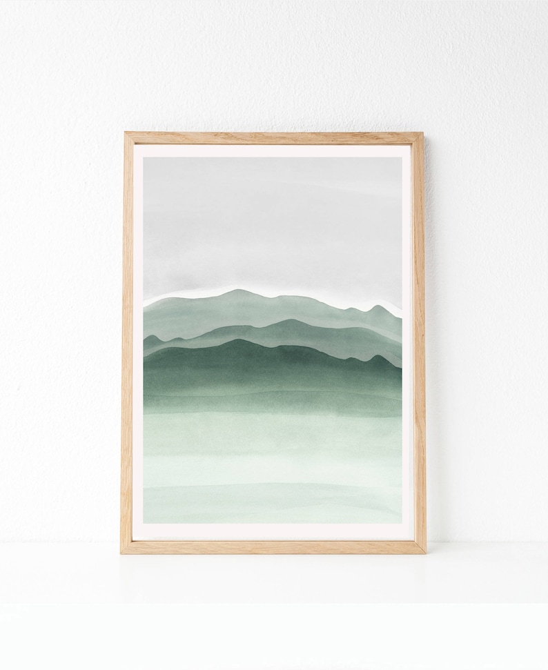 Sage Green and Gray Wall Art Printable Art Watercolor Print Etsy