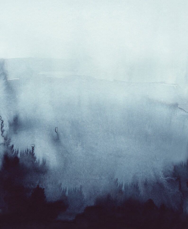 May include: Abstract watercolor painting with a gradient of blue shades, transitioning from a light blue at the top to a dark blue at the bottom.