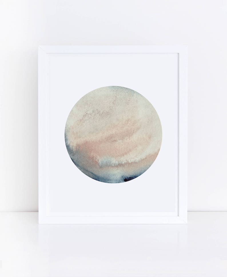 Watercolor Planet, Planet Wall Art, Printable Watercolor Art, Neutral Wall Decor, Neutral Art Print, Watercolor Art, Last Minute Gift image 1