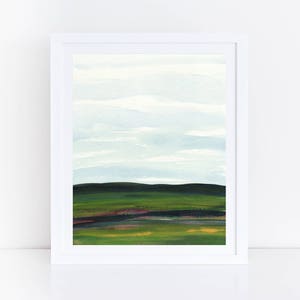 Printable Watercolor, Watercolor Print, Watercolor Landscape, Watercolor Art, Farmland Landscape, Green Hills, Blue Green Print, Nature Art