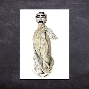 Halloween Print | Antique Marionette Doll Wearing a Truly Frightening Ghostly Scary Mask | Halloween Wall Decor | Unique Halloween Art