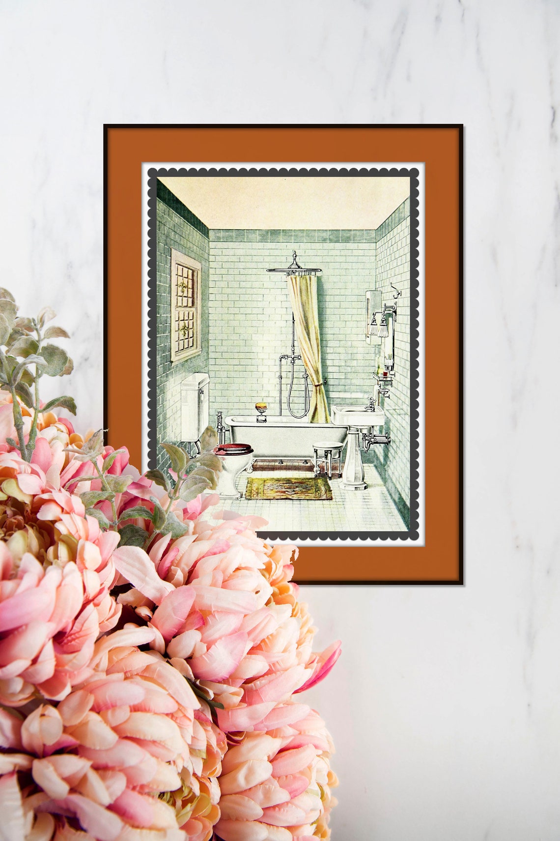 Bathroom Wall Decor Print Wall Art Peach Blue Bathroom Etsy