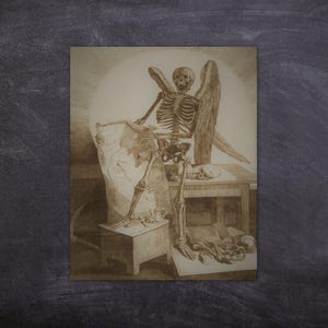Dark Academia Decor | Goth Home Decor | Skeleton with Wings Print | Death Symbol | Goth Room Decor | Gothic Art | Halloween Decor |  Gamelin