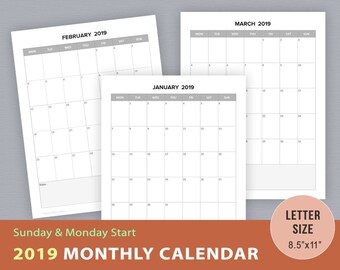 Editable Calendar Templates Editable PDF Printable Calendar | Etsy