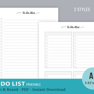 To Do List Printable, ToDo Checklist, A5 Planner Inserts, Agenda, Refills, Filofax, Kikki K Notebook Pages, Digital PDF, Instant Download