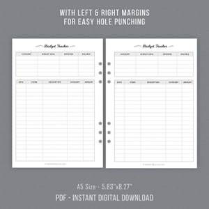 Budget Tracker Planner Sheet Printable, Finance Goal Tracker, Expense Tracker, Financial Organizer, A5 Filofax Inserts, Instant Download image 3