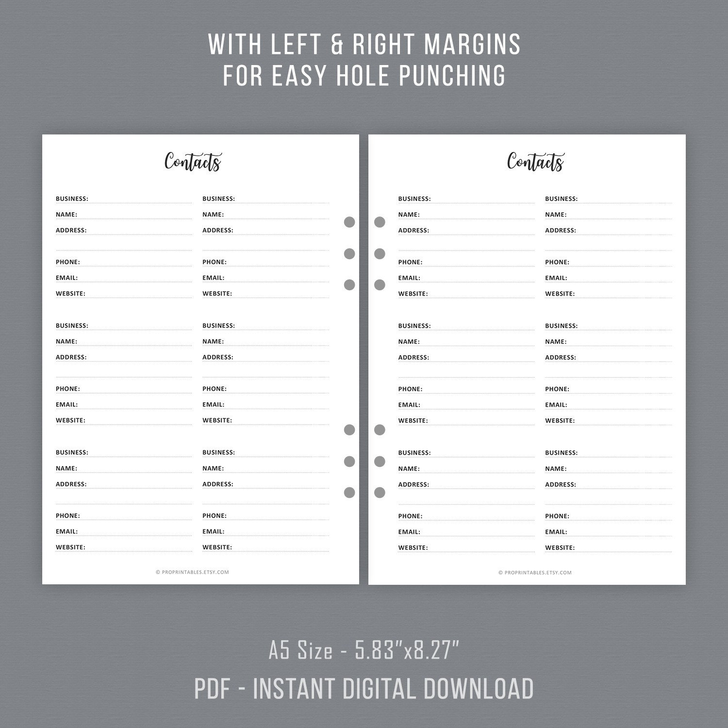 Contacts Page Printable, Contact Sheet, Address Book, Business Contacts ...