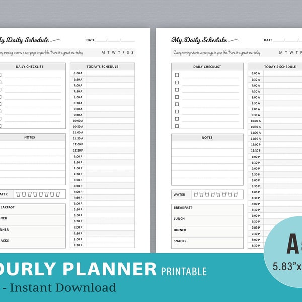 Hourly Planner Inserts, Timed Planner Printable, Daily Schedule, Day Organizer, Hourly Day Plan, Filofax A5 Inserts, PDF Instant Download