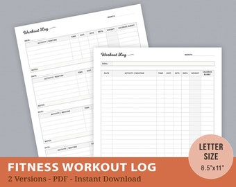 Workout Log, Fitness Log, Exercise Log Planner, Printable Inserts, Health Tracker, Fitness Tracker, Weight Loss Tracker, Instant Download