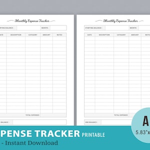Rastreador de gastos, Planificador de presupuesto, Planificador de finanzas mensual imprimible, Gastos, Filofax A5, Inserciones de planificador digital, Descarga instantánea, PDF