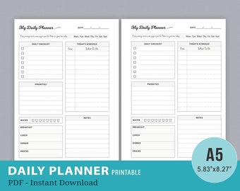 Daily Planner Printable, Daily To Do List, Day Planner, Kikki K Large Personal Planner Pages, Filofax A5 Planner Inserts, Instant Download