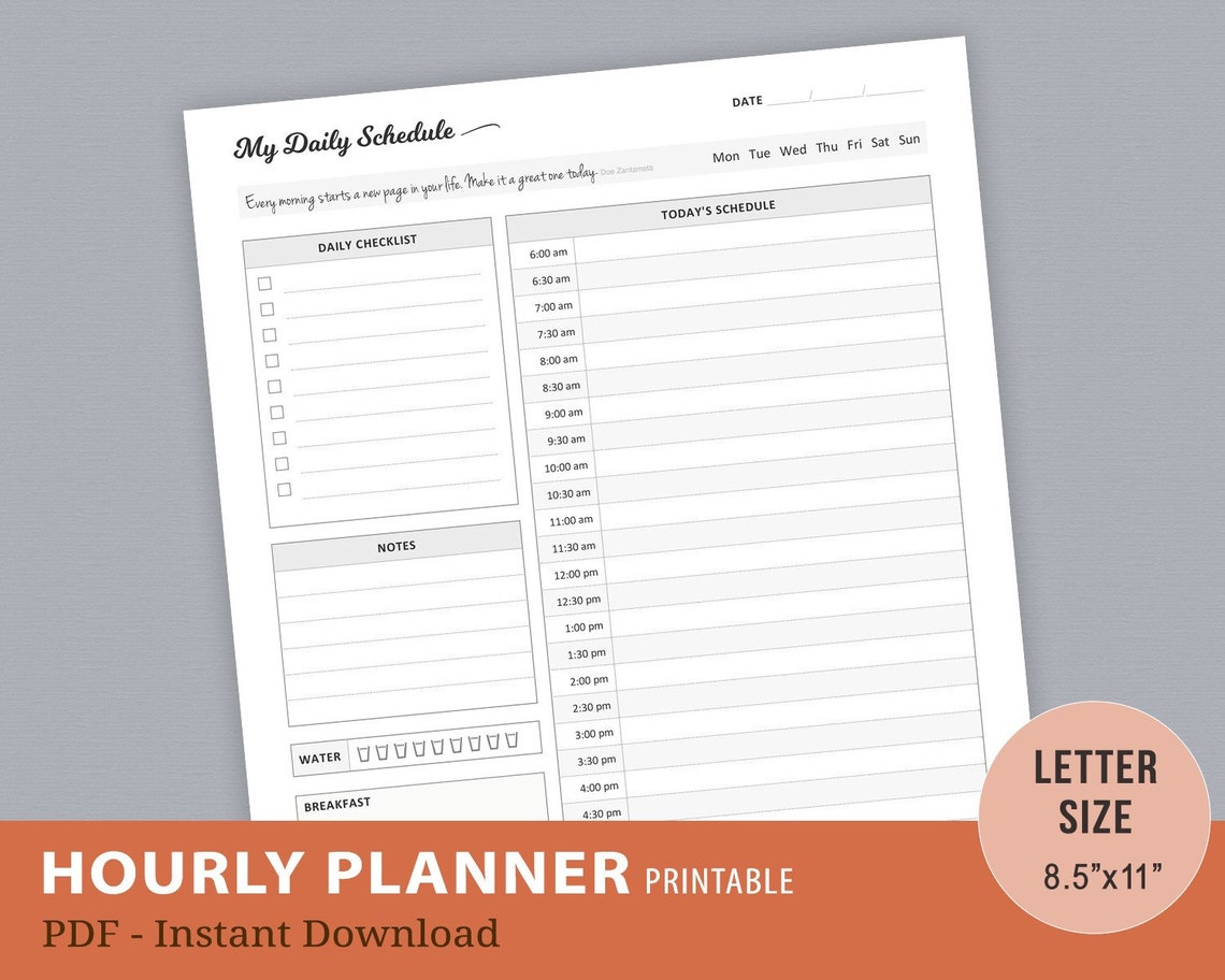 Hourly Planner Inserts Hourly Planner Printable Daily Etsy