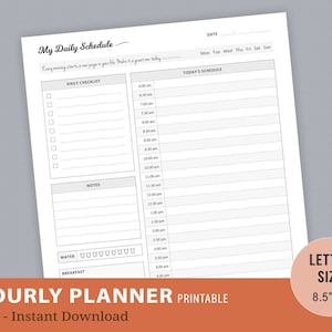 Hourly Planner Inserts, Hourly Planner Printable, Daily Schedule, Day Organizer, Hourly Day Plan, Instant Download, Letter Size 8.5"x11"