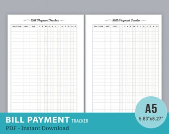 Bill Payment Tracker Checklist, Monthly Bill Tracker Printable, Bill Organizer, Bill Due Planner, Budget Planner, A5 Planner Inserts