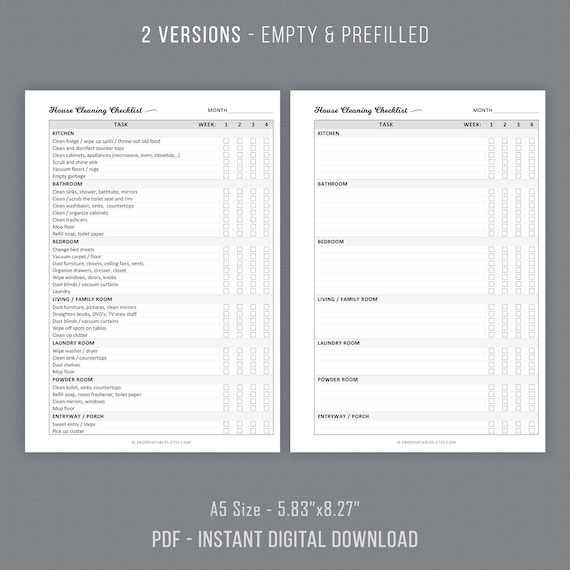 house cleaning chores checklist cleaning schedule chore chart house cleaning housekeeping a5 filofax kikki k instant download pdf house cleaning schedule pdf