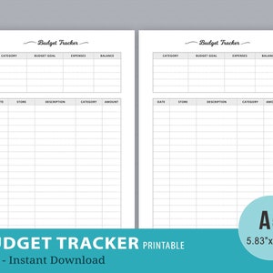 Budget Tracker Planner Sheet Printable, Finance Goal Tracker, Expense Tracker, Financial Organizer, A5 Filofax Inserts, Instant Download image 1