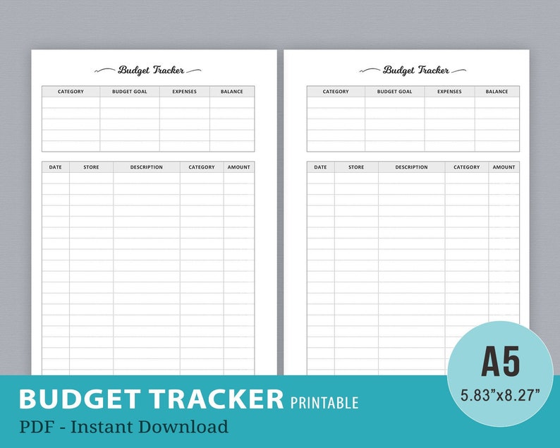 Budget Tracker Planner Sheet Printable, Finance Goal Tracker, Expense Tracker, Financial Organizer, A5 Filofax Inserts, Instant Download image 1