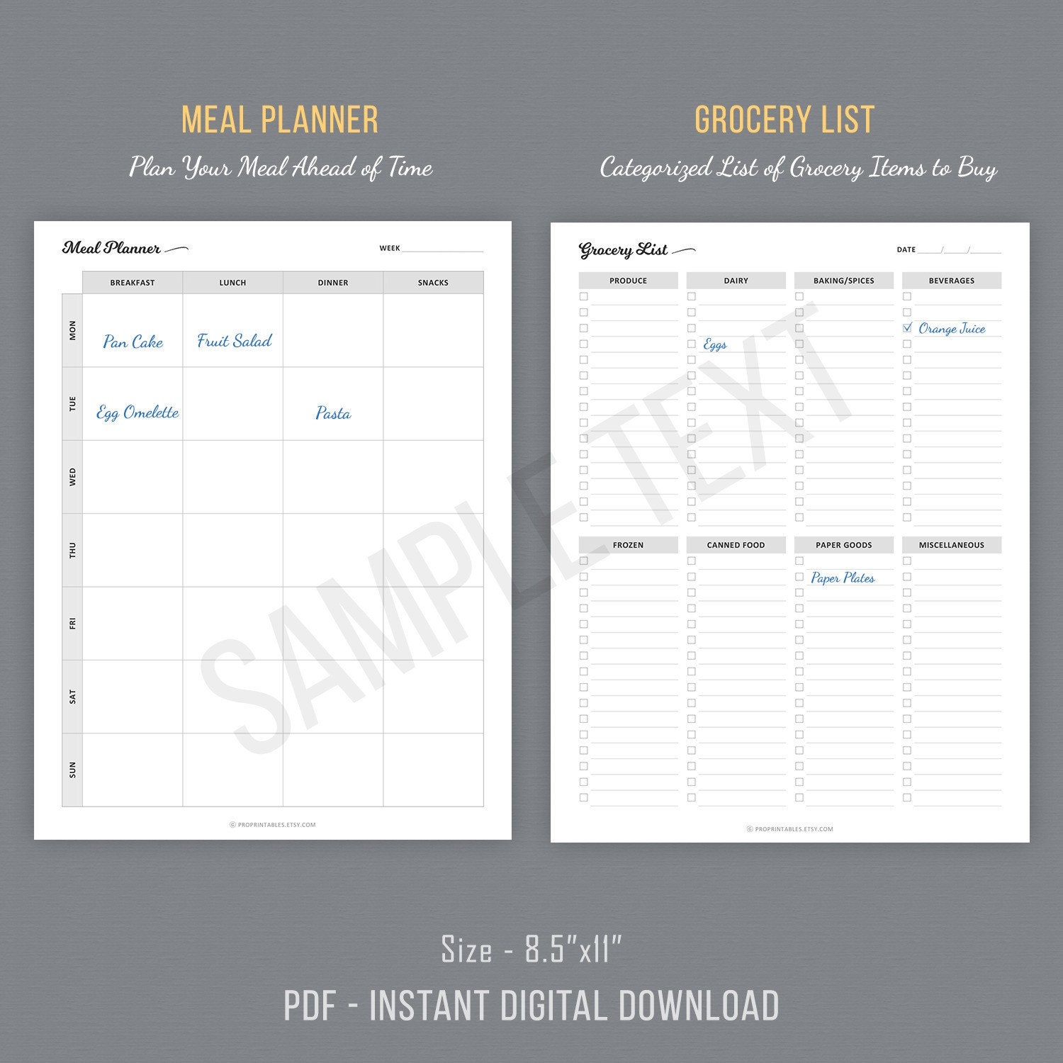 Weekly Meal Planner, Grocery List Printable, Meal Planner Printable ...