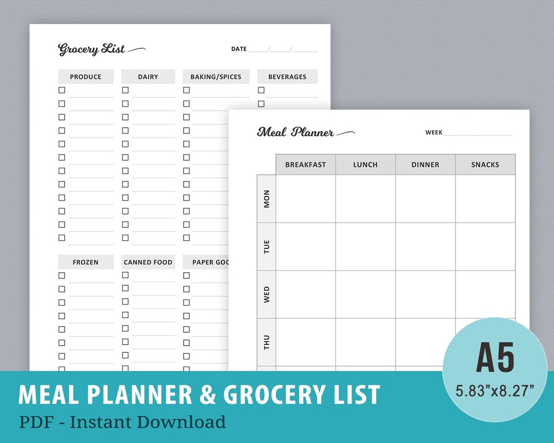 Weekly Meal Planner Printable, Grocery List and Meal Planner, Health ...