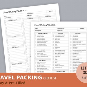 Lista de verificación de embalaje de viaje, planificación de vacaciones imprimible, planificador de vacaciones, planificador de vacaciones, planificador de viajes, lista de verificación de embalaje, PDF tamaño carta