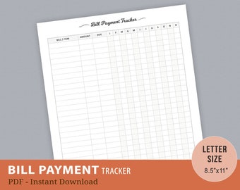 Bill Payment Tracker, Bill Payment Checklist, Monthly Bill Tracker, Bill Organizer, Bill Due Planner, Budget Planner, Digital PDF, Letter