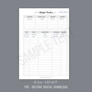Budget Tracker Planner Sheet Printable, Finance Goal Tracker, Expense Tracker, Financial Organizer, A5 Filofax Inserts, Instant Download image 2