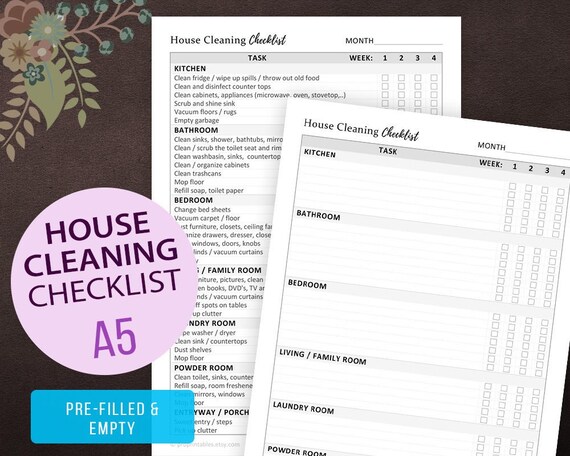 house cleaning chores checklist