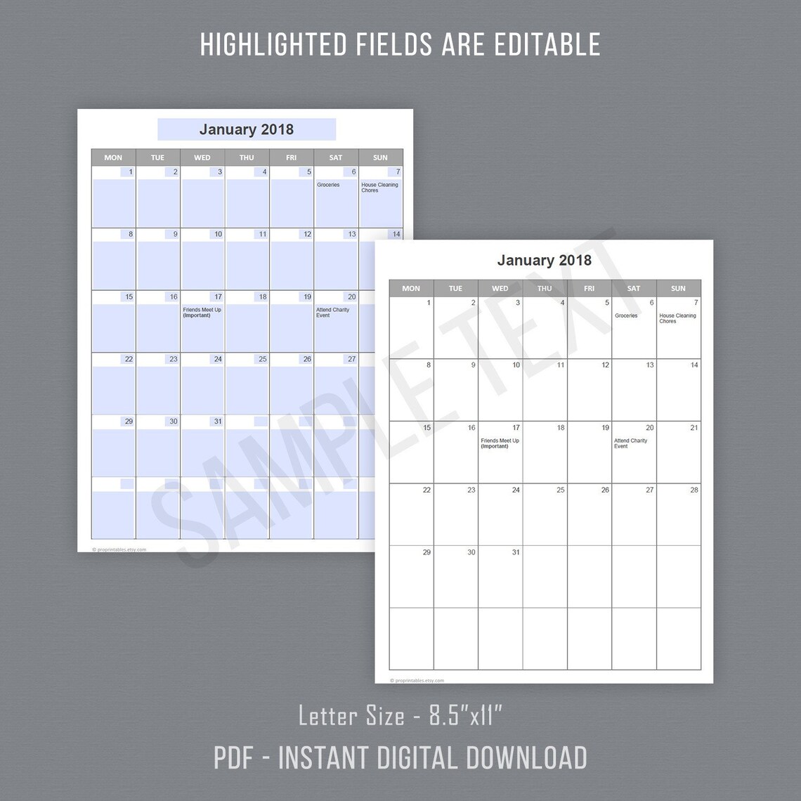 Editable calendar templates editable pdf printable calendar etsy canada