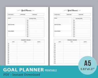 Goal Planner, Goal Tracker, Filofax Planner Inserts, Project Tracker, Goal Setting Printable, Productivity Goals, A5 Planner Pages, PDF