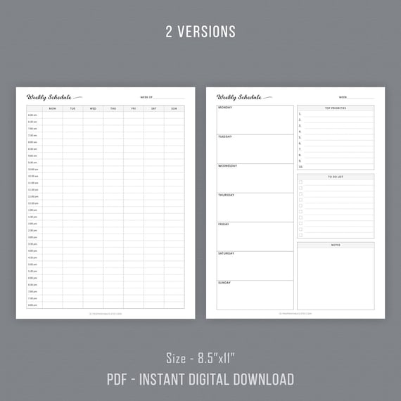 Weekly Schedule Weekly Planner Printable Work Planner Etsy