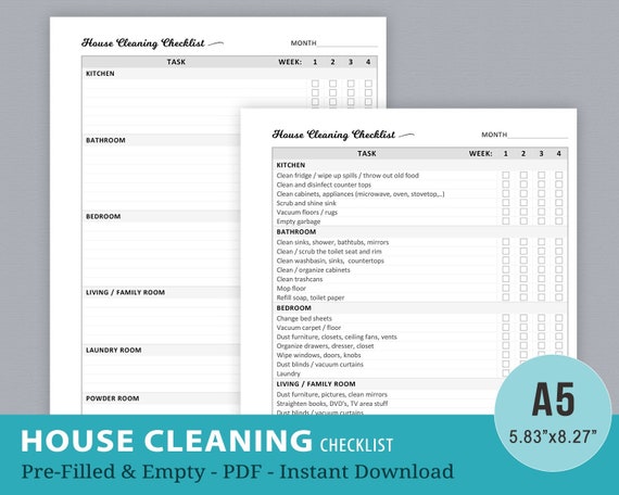 House Cleaning Chart Schedule