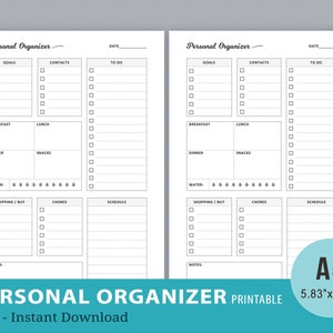 Personal Organizer, Daily Planner Printable Pages, Day Organizer, To Do List, Daily Agenda, Filofax A5 Planner Inserts, Instant Download