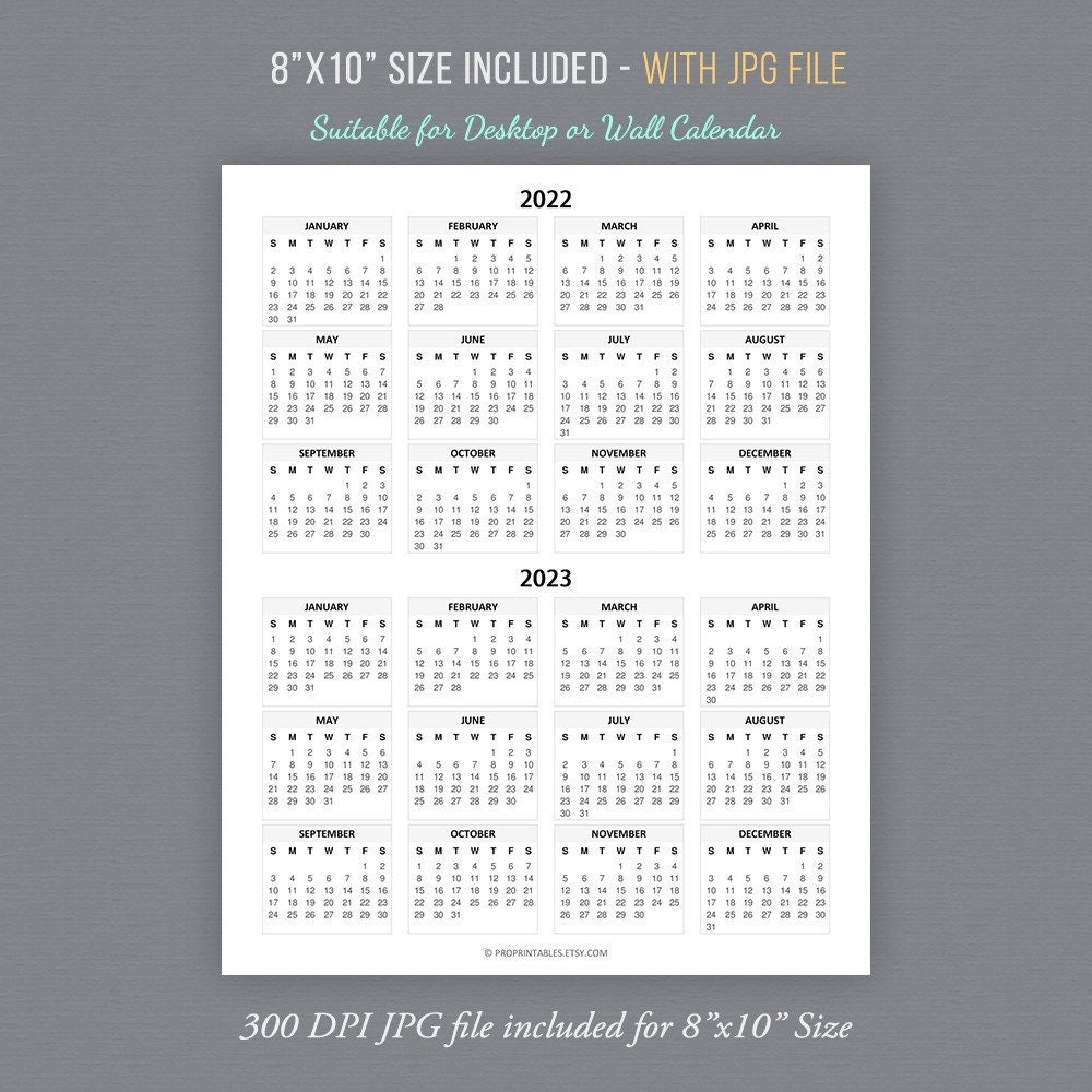 20222023 Yearly Calendar Vertical Wall Calendar Desktop Etsy Canada