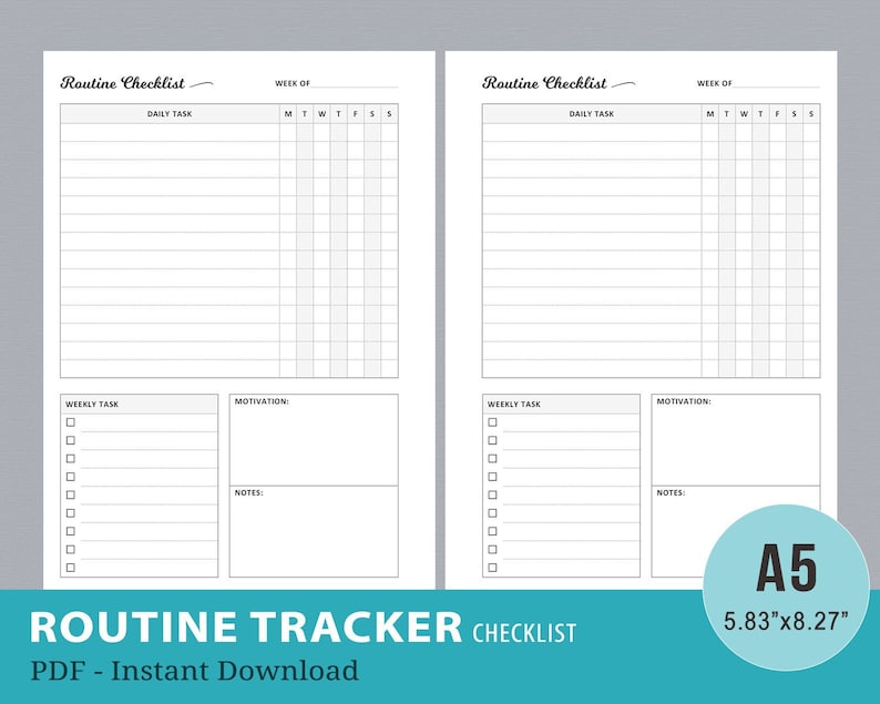 Day-to-day Timetable Listing Printable, Early morning Timetable Chart, Weekly Chores, Working day, Evening, Bedtime, Practice Tracker, A5 Planner Webpages, Electronic PDF graphic about Morning Routine Checklist Printable named Each day Schedule Listing Printable, Early morning Agenda Chart, Weekly Chores, Working day, Evening, Bedtime, Routine Tracker, A5 Planner Webpages, Electronic PDF