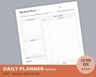 Planificador diario, Lista diaria de tareas pendientes, Planificador diario, Planificador diario imprimible, Inserciones imprimibles, Páginas del planificador, Lista de tareas pendientes, PDF digital, Tamaño carta