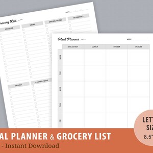 Wekelijkse maaltijdplanner, boodschappenlijst afdrukbaar, maaltijdplanner afdrukbaar, gezondheid & fitness, dieetplanner, direct downloaden, lettergrootte, PDF