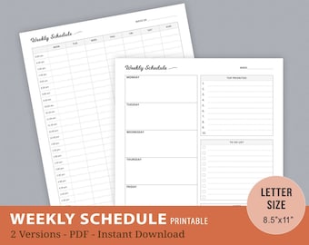 Weekly Schedule, Weekly Planner Printable, Work Planner, Family Planner, Planner Pages, Planner Book, Instant Download, Letter Size PDF