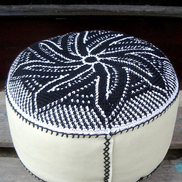 Yoga Pillow Meditation Pillow Floor Cushion cushion Pouf Handmade Tapestry crochet leather-floor crochet Art 28 cm