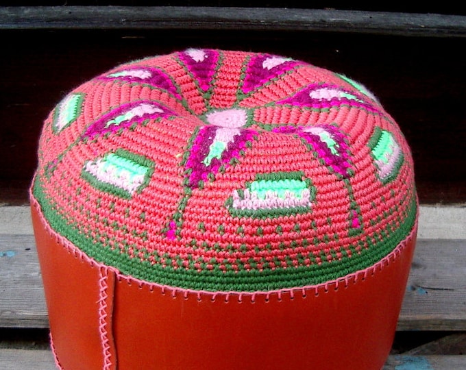 Leather Crochet Yoga Cushion Meditation Cushion Seat Cushion Pouf Handmade Tapestry Crochet crocheted genuine leather crocheted