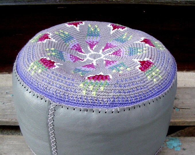 Yoga Pillow Meditation Pillow Floor Cushion cushion Pouf Handmade Tapestry crochet leather-floor crochet Art 28 cm