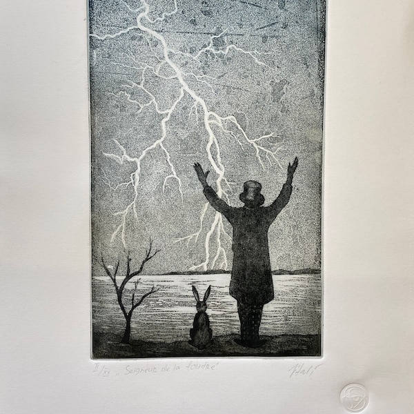 Original etching  "Seigneur de la foudre". Printmaking