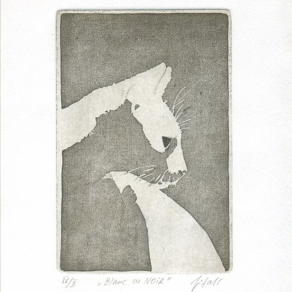 Original cat et als "White or Black?", hand-printed, numbered and signed.