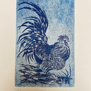 Originele gravure &quot;Haan&quot;, grafiek, etsen, graveren, haan, drukkunst, Gentleman haan, Aquatint