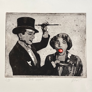 Original etching &quot;Magic ball&quot;. Printmaking
