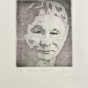 Original engraving Takeshi Kitano. etching. Printmaking Allan Po. Drypoint. portrait Takeshi Kitano image 2