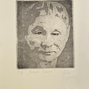 Original engraving Takeshi Kitano. etching. Printmaking Allan Po. Drypoint. portrait Takeshi Kitano image 1