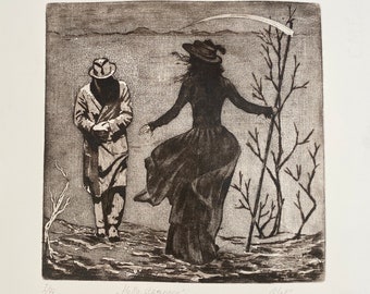 Original-Radierung „Hallo, Fremder“. Druckgrafik